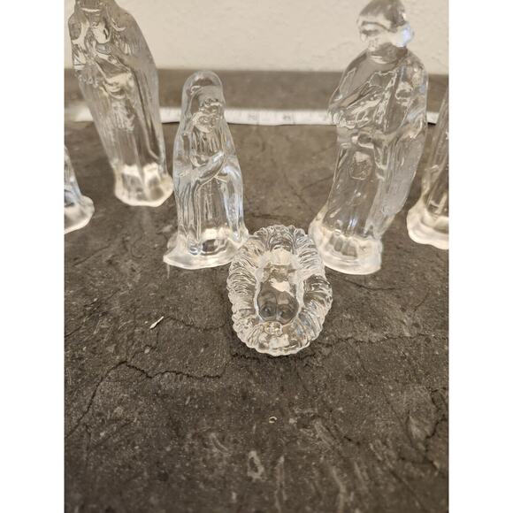 Glass Nativity Clear Crystal Glass Nativity Set 6 Pc Vintage Chip - Picture 2 of 9
